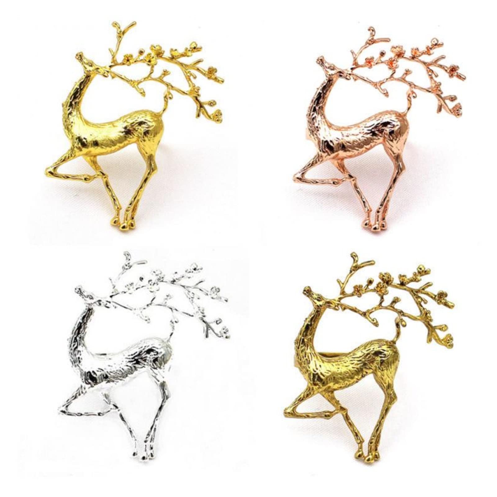 6er-Set Weihnachts-Elch-Hirsch-Schnallenhalter aus Goldlegierung für Hotel, Restaurant, Hochzeit, Party, Esstisch, Serviettendekoration,Dull