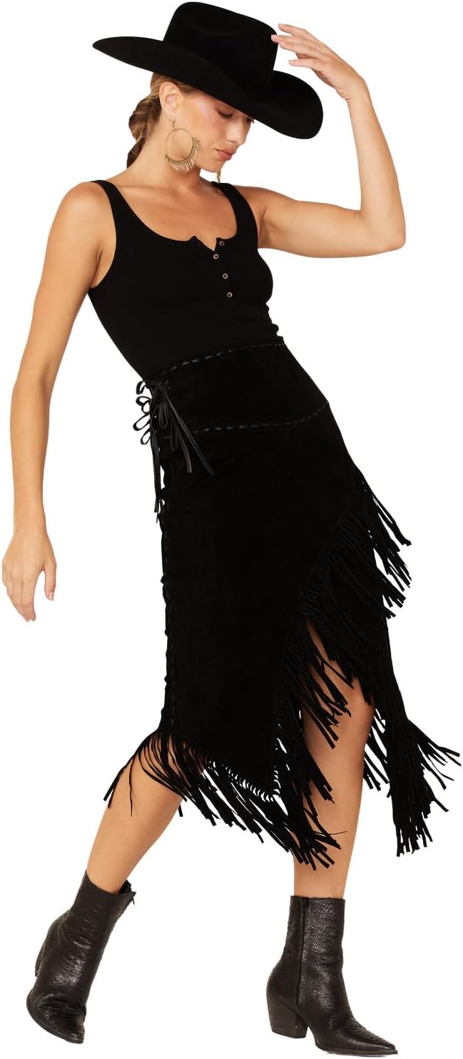 Western Fringed Leather Skirt by Scully