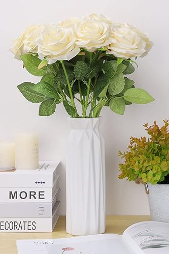 Miniatura 2 de NEVISI Artificial Rose Flower 12Pcs Ivory Rose Fake Rose Silk Rose Real Looking Fake Flowers with Stems for DIY Wedding Bouquets Tables Centerpieces