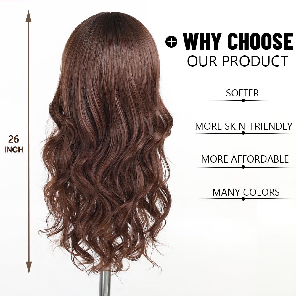 Esmee Long Wavy Brown Wigs for Women Natural Synthetic Hair Ombre Wig for Daily & Party Use, Ombre Brown 6352-2, 26 pollici - Image 4