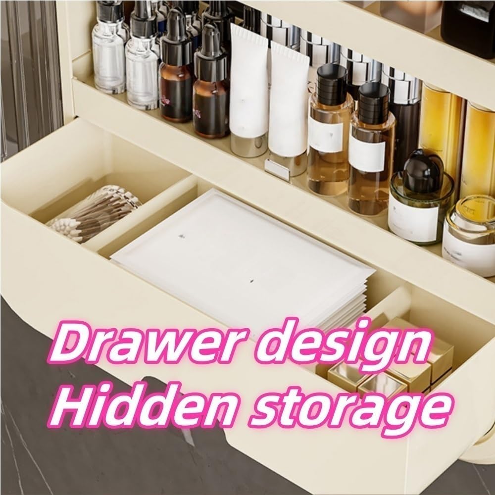 Estante de baño con puertas, estante de almacenamiento multifuncional de plástico para baño, cocina, sala de estar (blanco, 16.9 x 5.3 x 20.9 pulgadas)