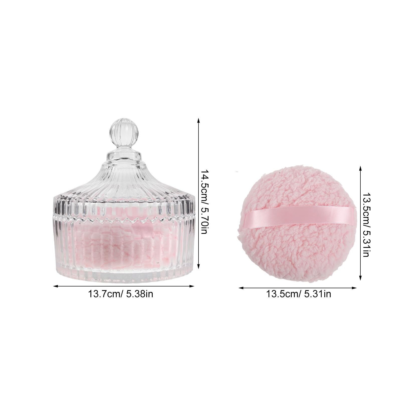 Toyvian Piumino per Cipria Extra Large Rosa in Peluche Morbido Contenitore in Vetro Rotondo per Corpo e Viso, Uso Versatile e Conservazione Comoda per Donne