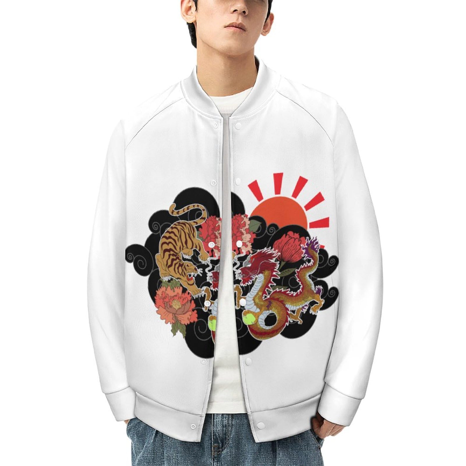 Amazon.co.jp: スタジャン メンズ 龍 虎 和風 ジャケット ブルゾン 秋 