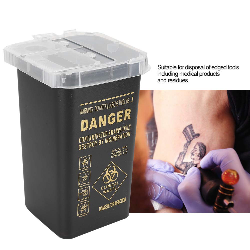 Contenitore per Rifiuti per Aghi da Tatuaggio con Lama Usa e Getta in Plastica Nero