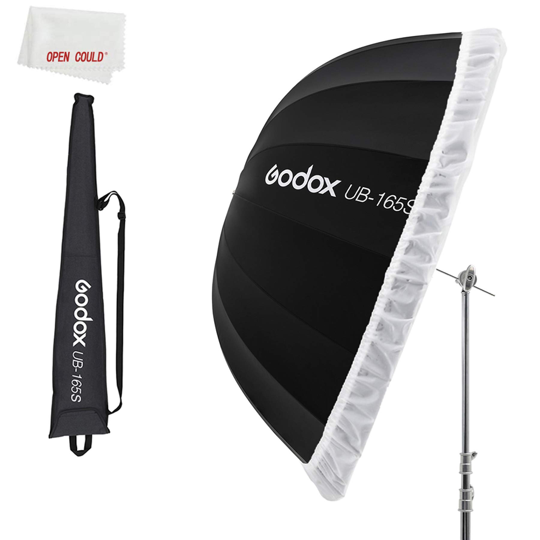 Godox UB-165S, 65 inch/165cm, Parabolic, Black Reflective Umbrella Studio Light Umbrella with Black Silver Diffuser, Without White Cover Cloth-image-9