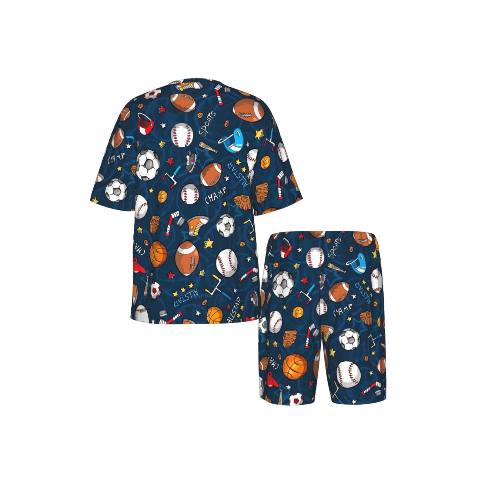 Conjunto de pijama deportivo con estampado de juego de béisbol para hombre, pantalones cortos de pijama cómodos para hombre, perfecto para las noches de verano