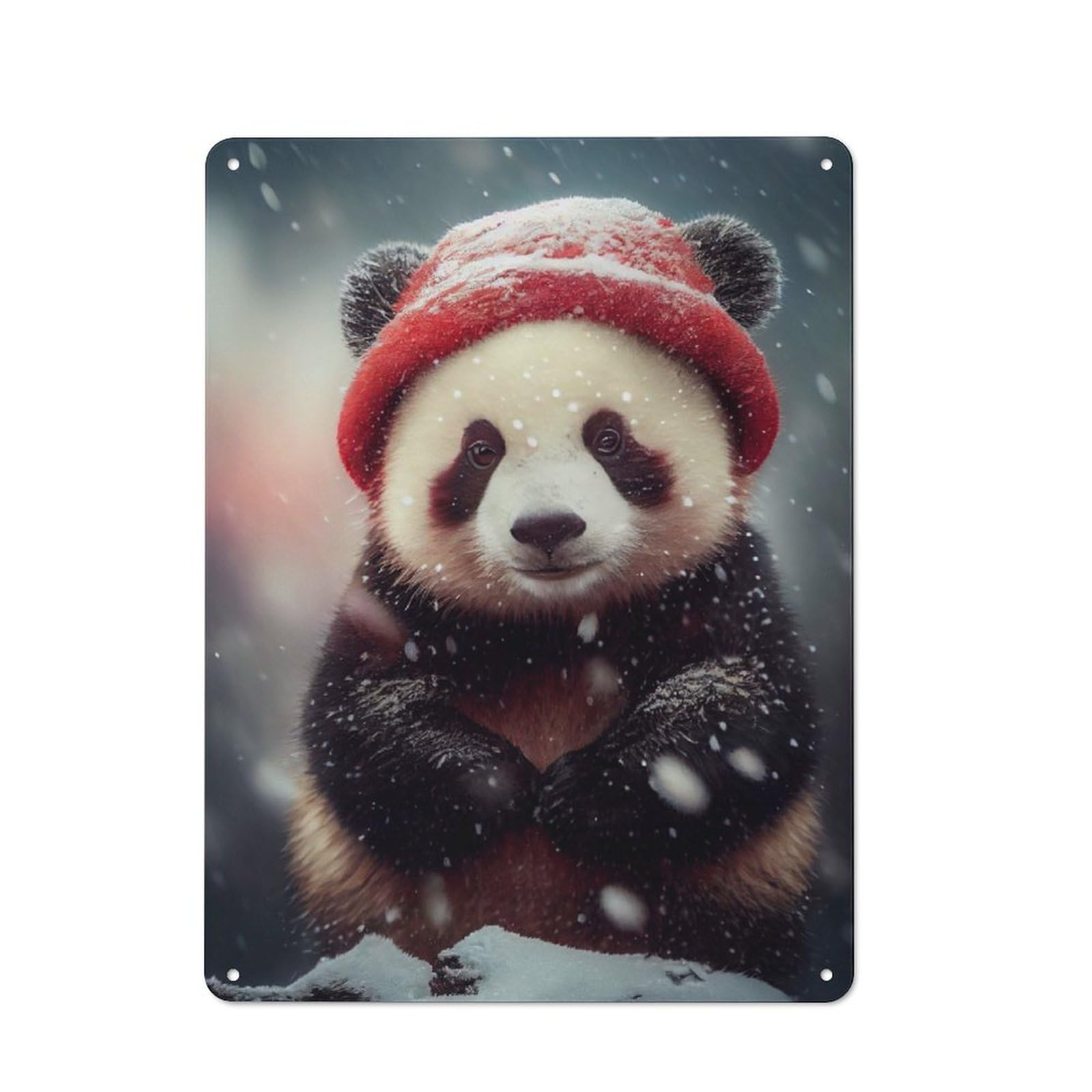 Junmoney Panda Snow Tin Wall Plaque 40X30cm With For Pub Or Café, Suited To Pub Decor Enthusiasts, For Retro Home Interiors
