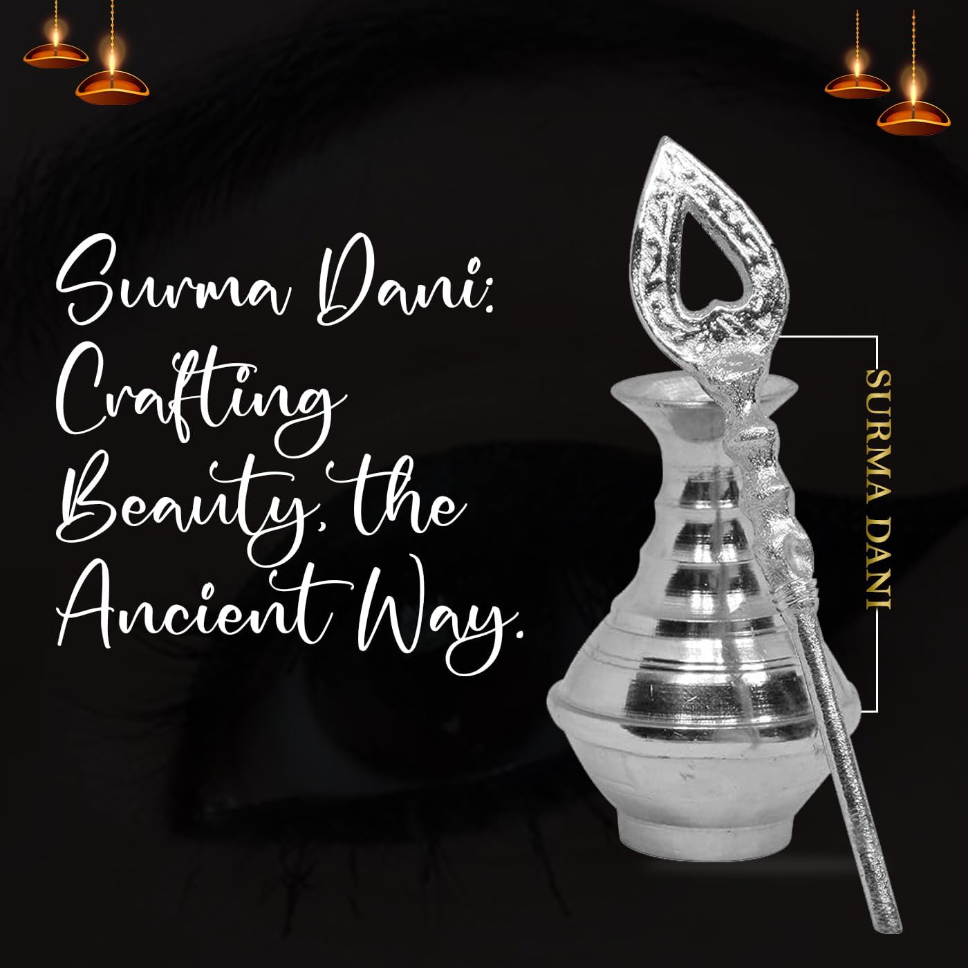 Stainless Steel Surmedani Metal Surmadani with Unique Kharbooza Design for all Occassions Surme Dani/Surma Holder/Surmedani for Women and Girls for Wedding Casual Use Size- 4 Inch -Color -Silver