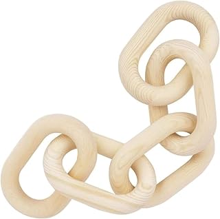 Wooden Knot Decor Home Decoration - 5-Links Hand Carved Boho Decorative Wood Chain Links Knots for Coffee Table Entryway Modern Farmhouse Shelf Decor (Wooden, 21.65 * 4 inches (L*W))
