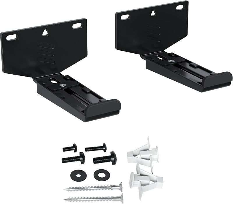 Soundbar Wall Mount for Speakers up to 20lbs, 3” Depth Adjustment | Universal soundbar mount installs to drywall or wood studs w/ all hardware included, bottom & rear mounted speaker compatible