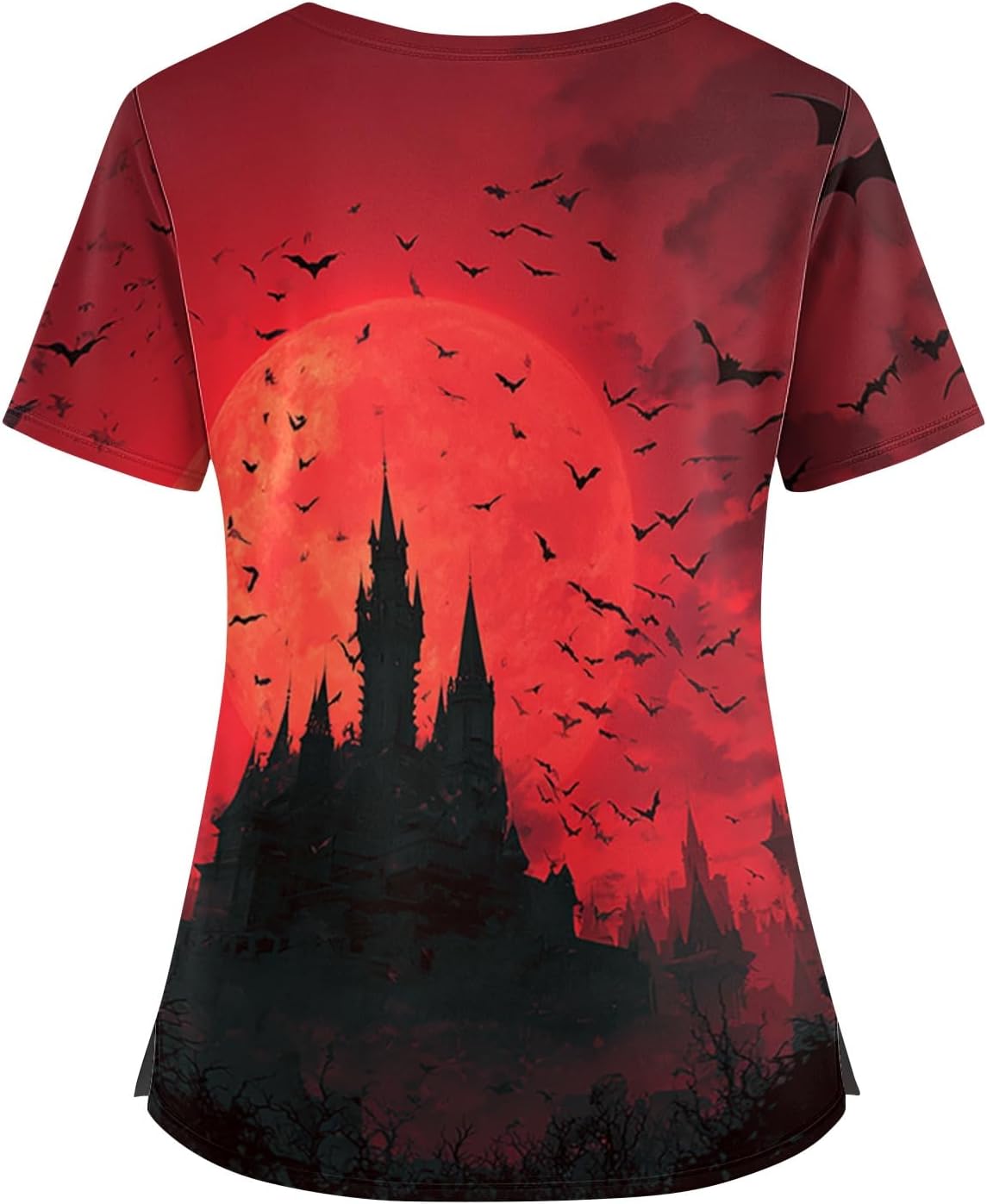 Women's Halloween Tops, Short Sleeve V-Neck Cute Holiday Shirts with Pockets, S-5XL