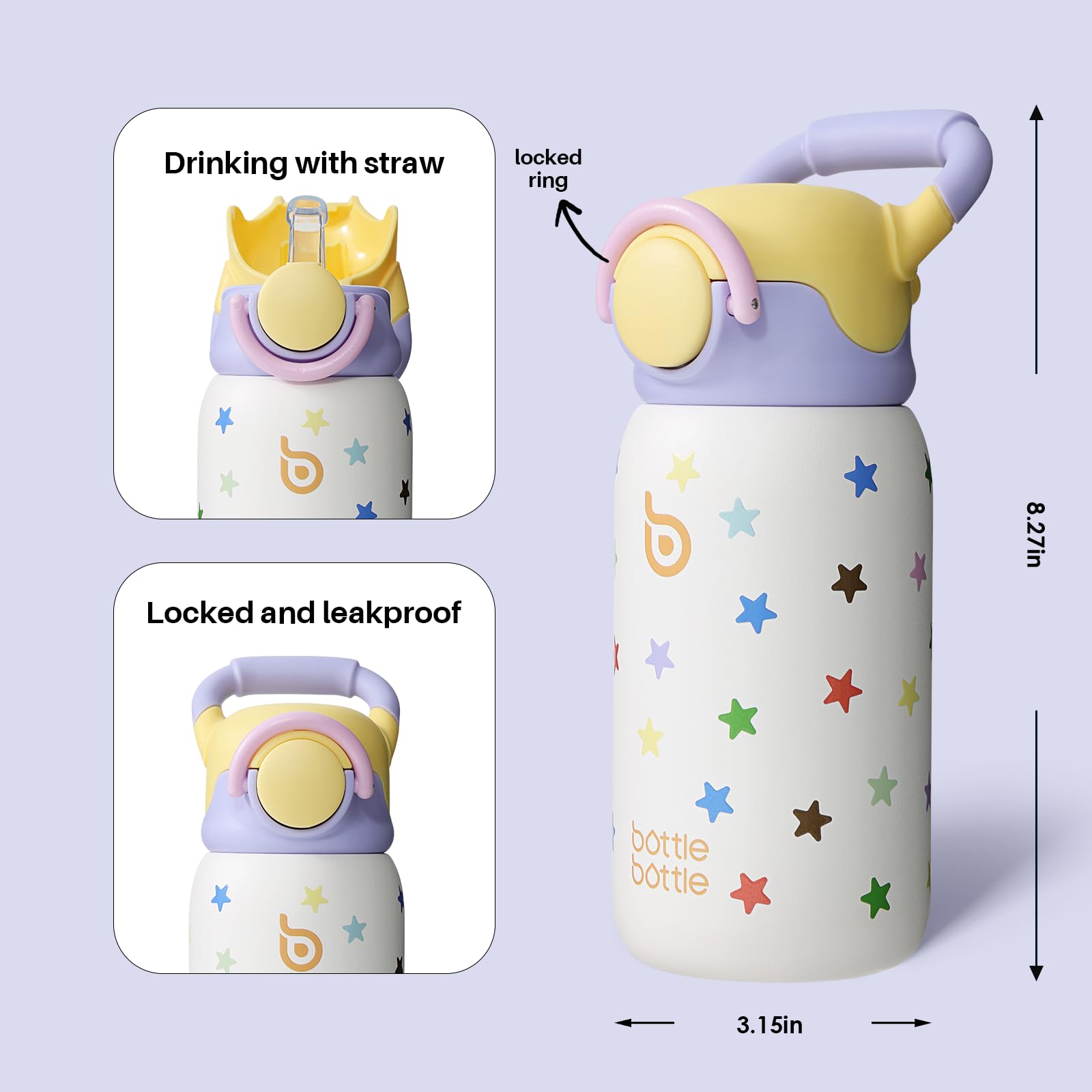 BOTTLE BOTTLE Edelstahl Trinkflasche 500ml – auslaufsicher & doppelwandig isoliert, hält Getränke heiß & kalt, BPA-frei, tragbare Isolierflasche für Büro Schule Sport Reise (Stellar Pop)