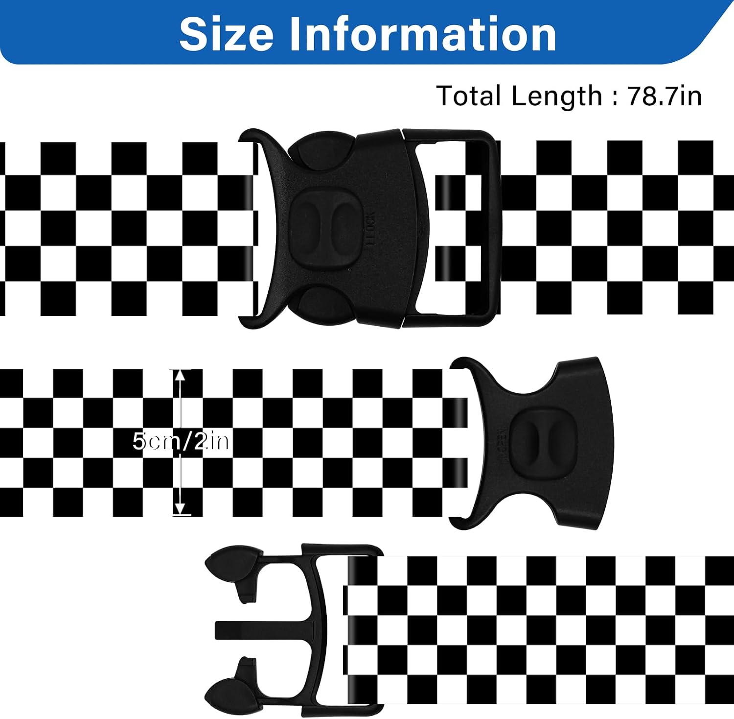 Luggage Straps for Suitcases, Travel Adjustable Belt with Quick Release Buckle, Heavy Duty Nylon Bag Packing Strap, Unique Bright Identifiers Business Travel Accessories (2 Pack) - Black White image 4