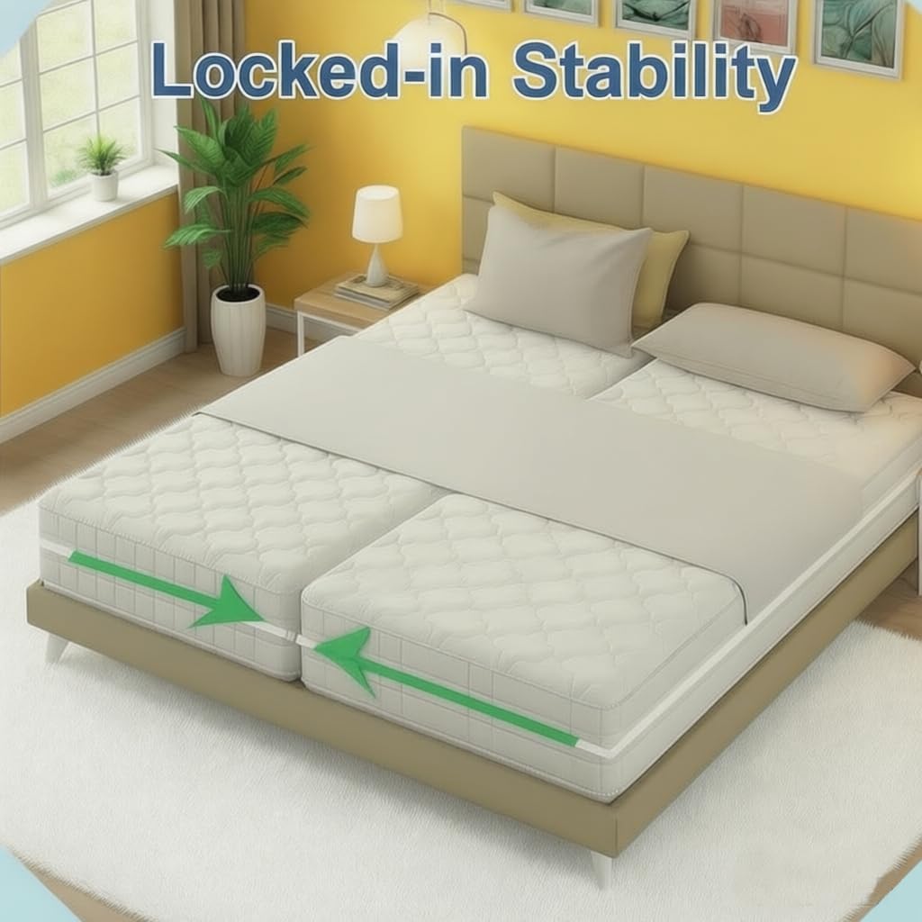 Locking Mattress Straps to Hold Mattress Together – 10-Second Setup, Military-Grade Durability, Anti-Slip Tech for Twin XL to King Size | Fix Gap & Sliding | Home, Rental & Dorm Use