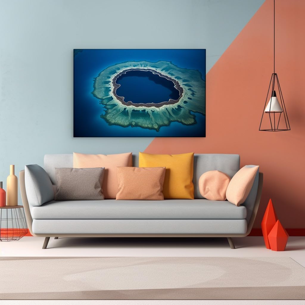 Canvas for Living room. Island Oasis in the Ocean's Embrace Discover Serenity from Above, 27 x 18 inch Canvas Wall Art - Modern Home Decor