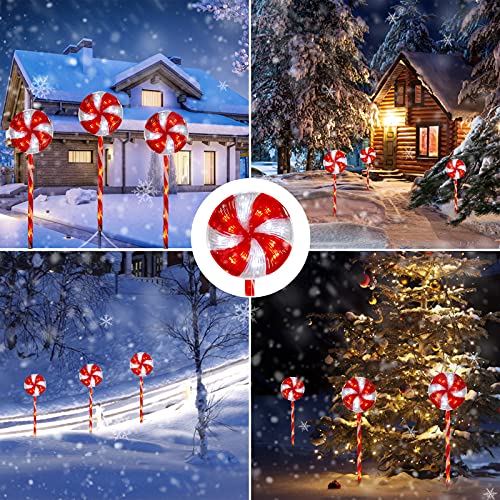 Lollipop Christmas Pathway Lights Outdoor - 29 Inches 60 Led Lighted Candy Cane Decorations With 8 Lighting Modes Waterproof String Lights Plugin For Holiday Lawn Yard Patio Walkway Markers, 3 Pack #TOP5