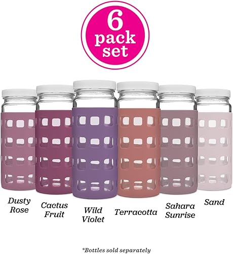 Miniatura 3 de Fundas de vidrio de silicona para botellas de agua, paquete de 6 soportes protectores de 16 a 18 onzas de capacidad, protección antideslizante para