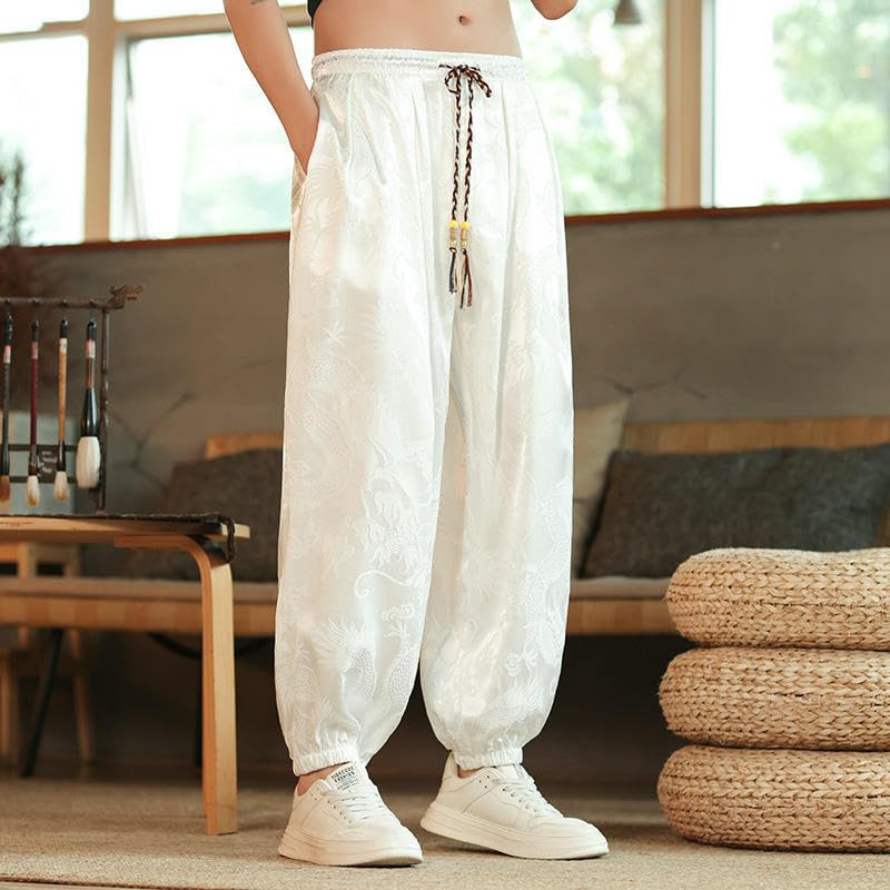 Pantalon motif dragon coupe ample style chinois léger décontracté