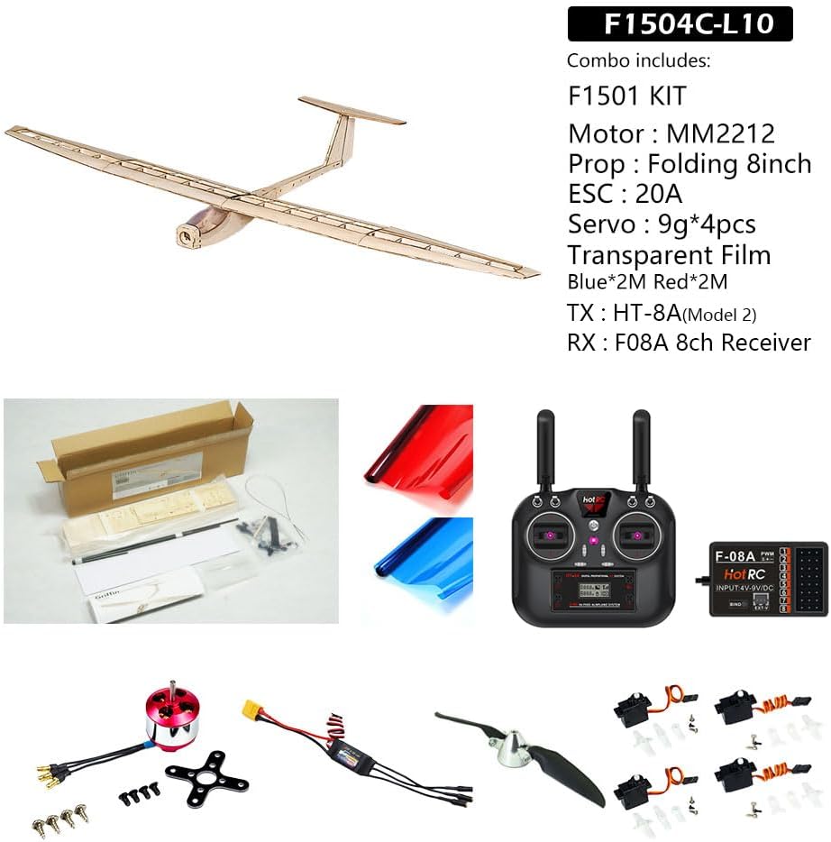 Balsa Wood Radio Remote Controlled Electric Glider Griffin Wingspan 1550mm Un-Assembled for Adults (F1504C-L10)