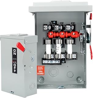 JINDOUZI 60Amp 3P 110/240V Fusible Heavy Duty Safety Switch - NEMA 3R AC Disconnect Box with Quick Connect Fuses