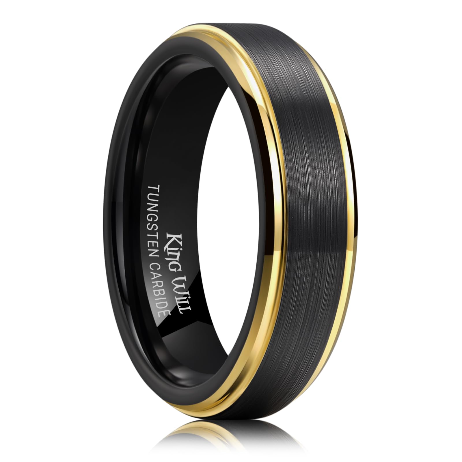 King Will Mens Brushed Wedding Band, Two Tone Matte Step Edges/Pipe Cut, Tungsten Carbide Anniversary Promise Rings Comfort Fit