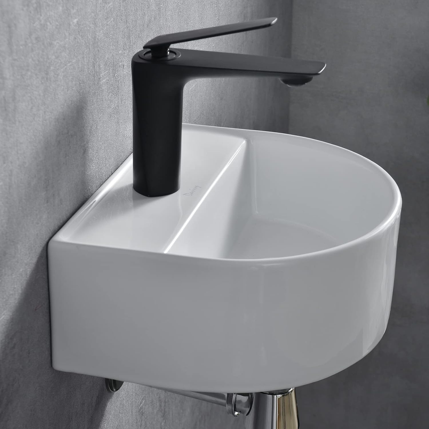 Davivy 12.4" x 11" U-Shaped Wall Mount Corner Bathroom Sink with Pop Up Drain and Installation Kit