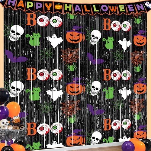 Halloween Party Decorations, 2Pack Scary Halloween Foil Fringe Curtains,3.3 x 6.6 FT Halloween Decorations Photo Backdrop Streamers for Birthday Party Window Door Wall Indoor Outdoor