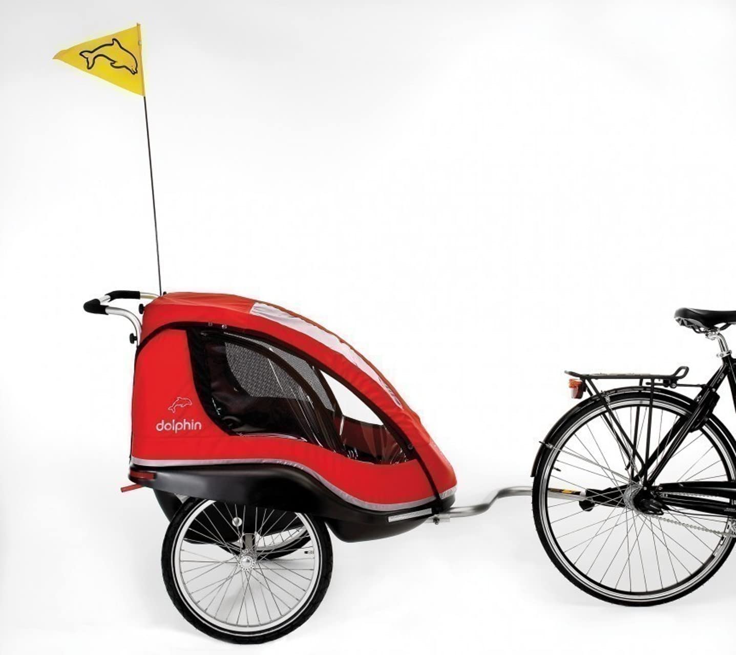 rimorchio bici Dolphin New Edition Nero (seduta: 20 x 54 cm/larghezza: 79 cm/Peso: 13,3 kg/capacità di carico: 45 kg)