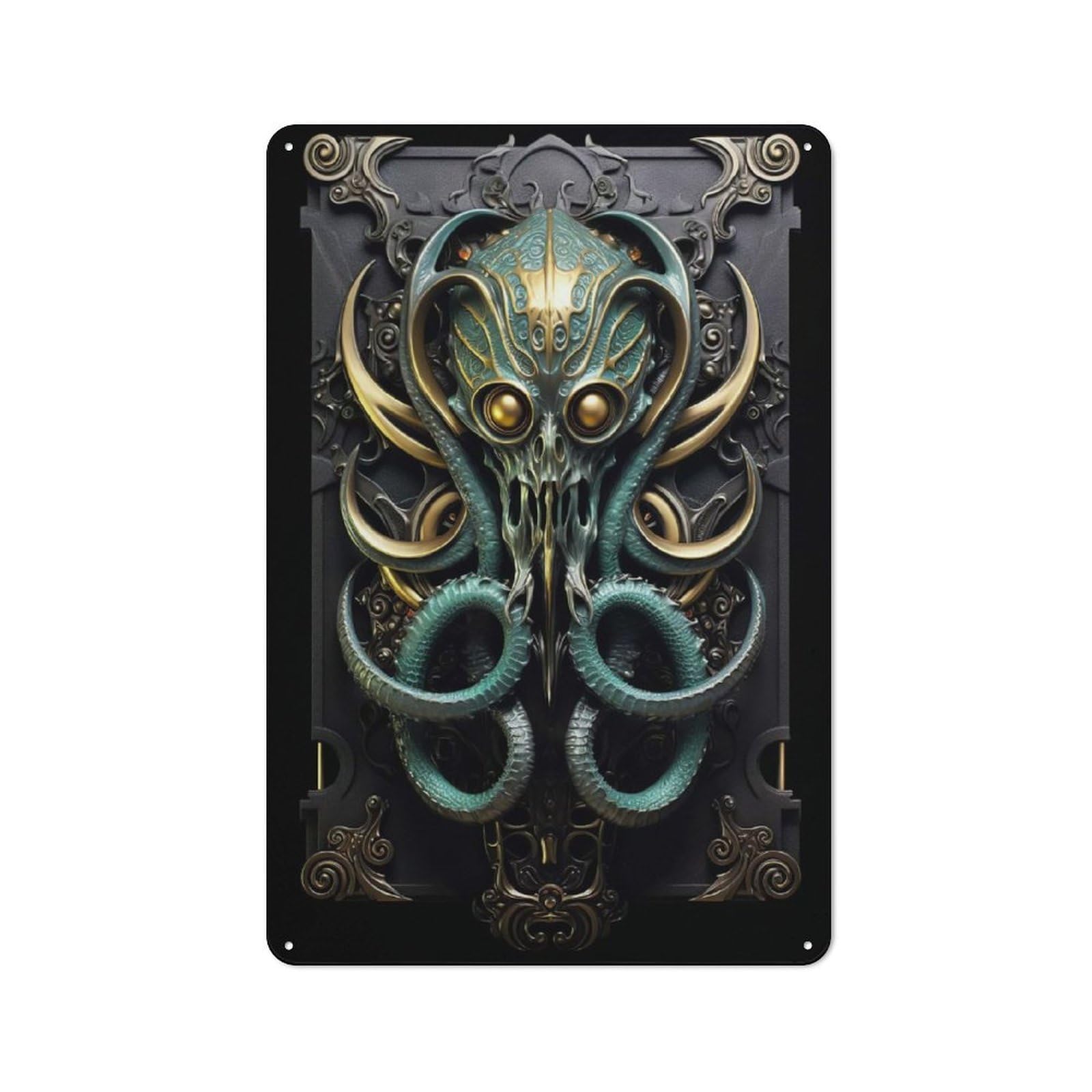 Junmoney Style-8 Vintage Tin Sign 30X20cm With Golden Tentacled Kraken For Garage Or Workshop, For Vintage Wall Decor Fans, For Garage And Workshop Walls