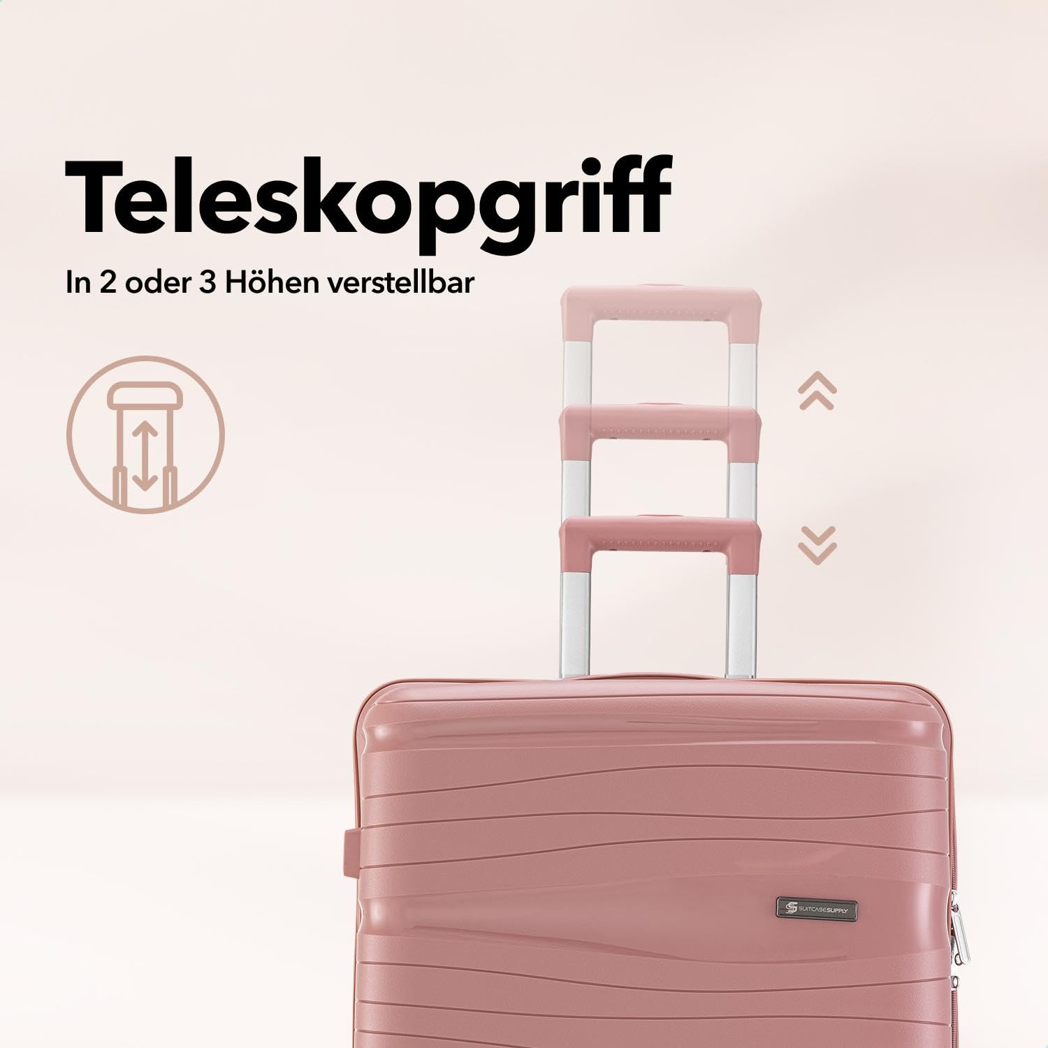 Travel One Kofferset 4-teilig – Rosa – Hartschalen Trolley-Set 32/60/98L, Zahlenschloss & 360° Rollen