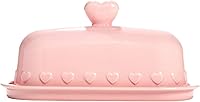 Paris Hilton Pink Heart Knob Butter Dish - Stoneware 2-Piece Set, Microwave & Dishwasher Safe, Glam Kitchen Essential