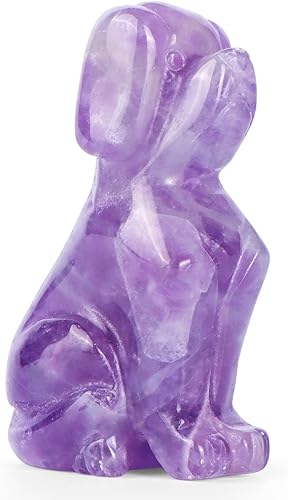 Artistone 2 pulgadas de cristal de amatista para decoración del hogar, cristales tallados con piedras preciosas de animales, estatua de perro,
