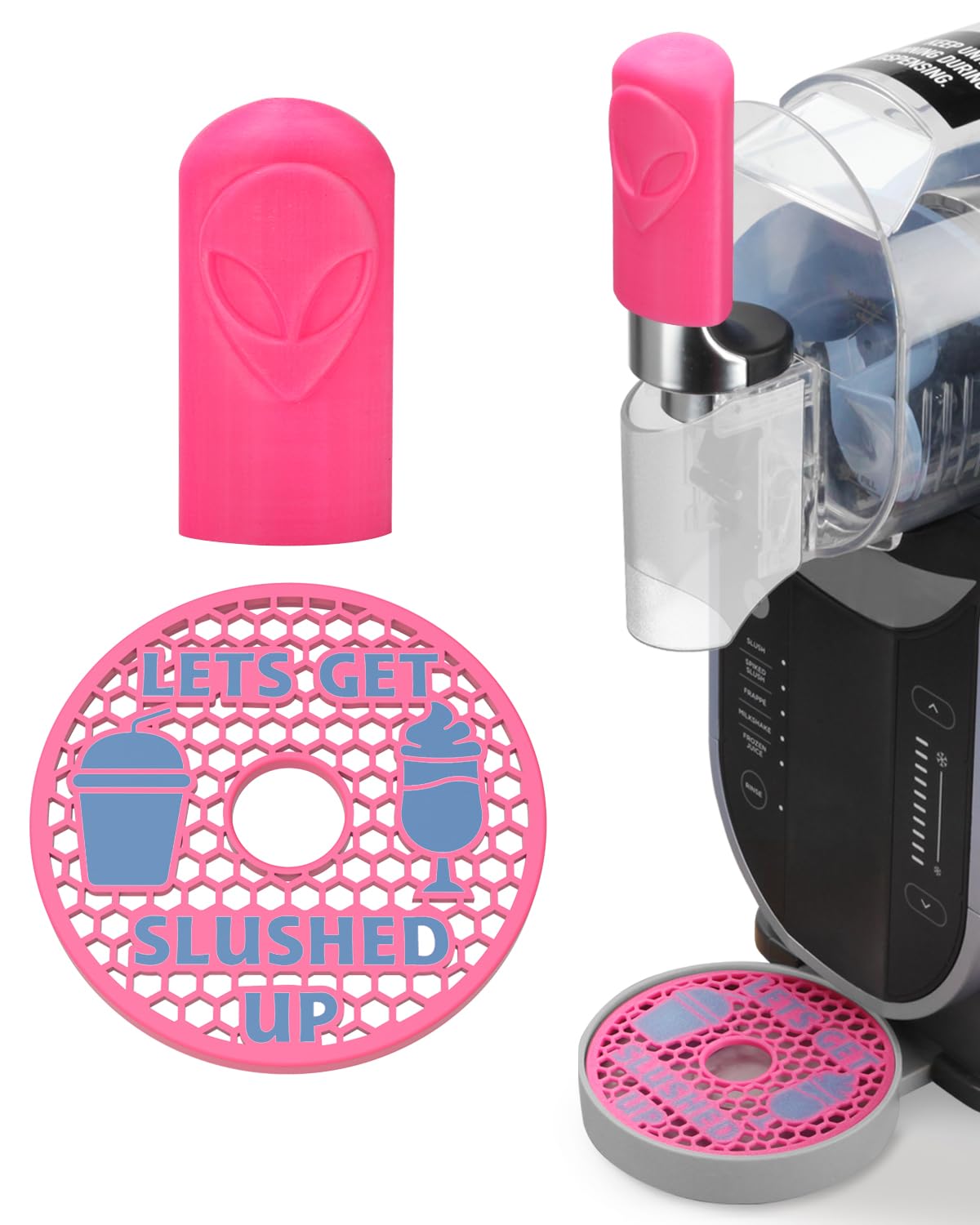 Luminous Handle Cover & Drip Tray Insert for Ninja Slushi Machine FS301/FS300 - Decorate Your Slushie Device - 3D Printed PETG Accessories with Anti-Slip Design (Alien Red, Glow-in-the-Dark)