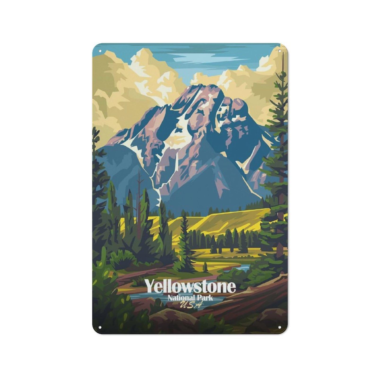 Junmoney Style-14 Yellowstone National Park Illustration Retro Metal Wall Sign 30X20cm For Kitchen Or Home Bar, For Kitchen Decor Lovers Refreshing A Room In Autumn