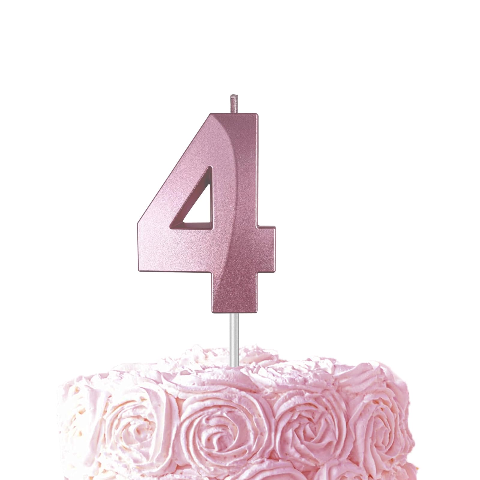 Pink Birthday Number 4 Candles for Wedding Party Cake Decorations