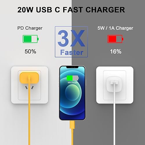 Vista 54 de Cargador rápido para iPhone 11, 12, 13, 14, [certificado MFi], paquete de 2 cargadores de iPhone de 20 W, bloque rápido con cable USB-C a Lightning