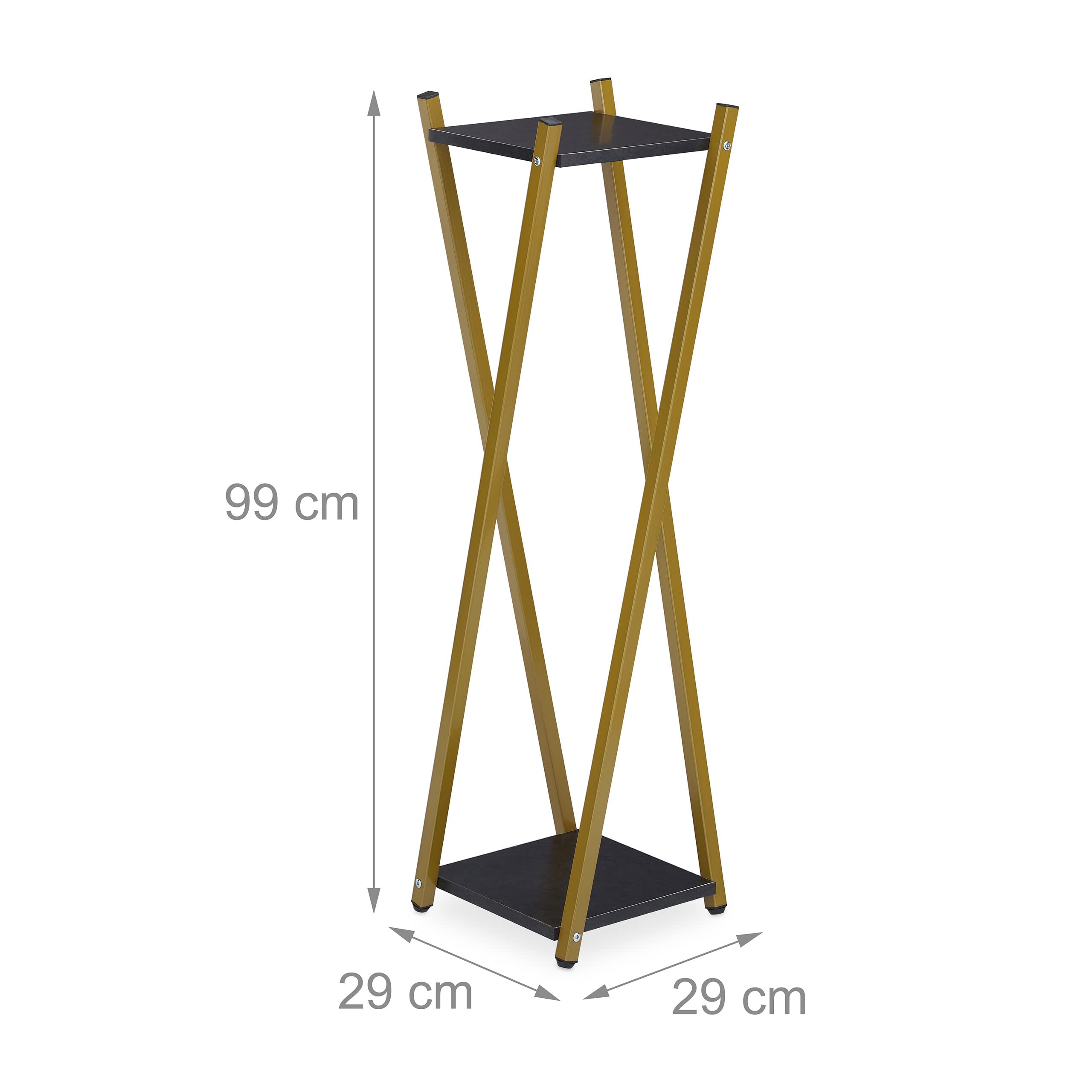 Relaxdays Étagère à Plantes, 2 Surfaces Effet marbre, Tabouret Moderne Fleur, HxLxP : 99x29x29 cm, Colonne, doré-Noir