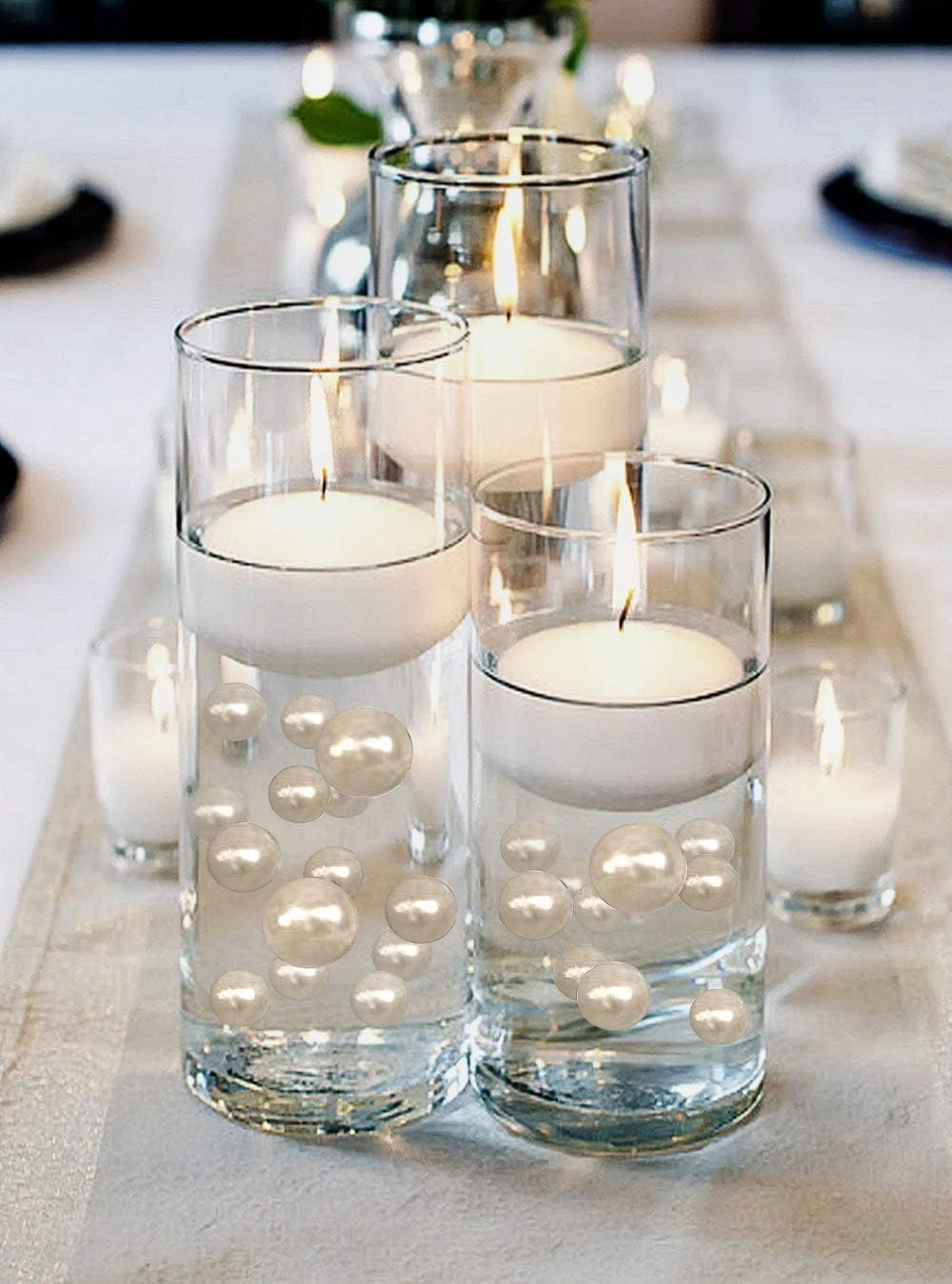 200 Floating Ivory Pearls with Ivory Sparkling Gems- Large Sizes- Fills 4 Gallons of The Floating Transparent Water Gels for Your Vases- with Pre-Measured Prep Bags for Best Results!
