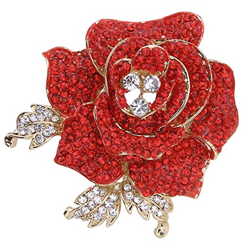 EVER FAITH Women's Austrian Crystal Blooming Beautiful Rose Flower Brooch Red Gold-Tone