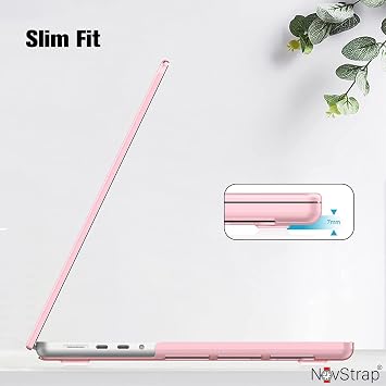 Compatible Case Hard Glossy Protection PINK with NovStrap Apple Macbook Pro 14 inch M4/Pro/Max A3401 A3112 A3185