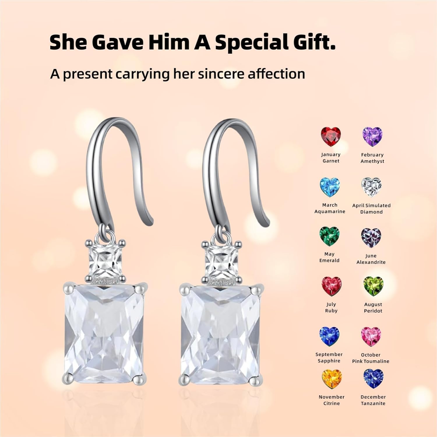 Sterling Silver Birthstone Earring For Woman -Dangle Earrings Jewelry Birthday Gifts for Women,Girlfriend,Wife,Mom - Graduation, Friendship,Birthday, Anniversary - Image 2