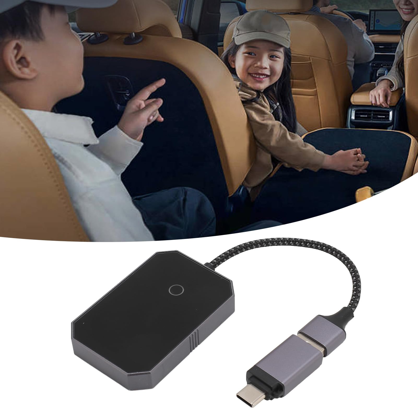 Adaptador de coche inalámbrico para coche, diseño compacto, compatible con la actualización en línea, apto para la mayoría de los coches, puerto USB y tipo C