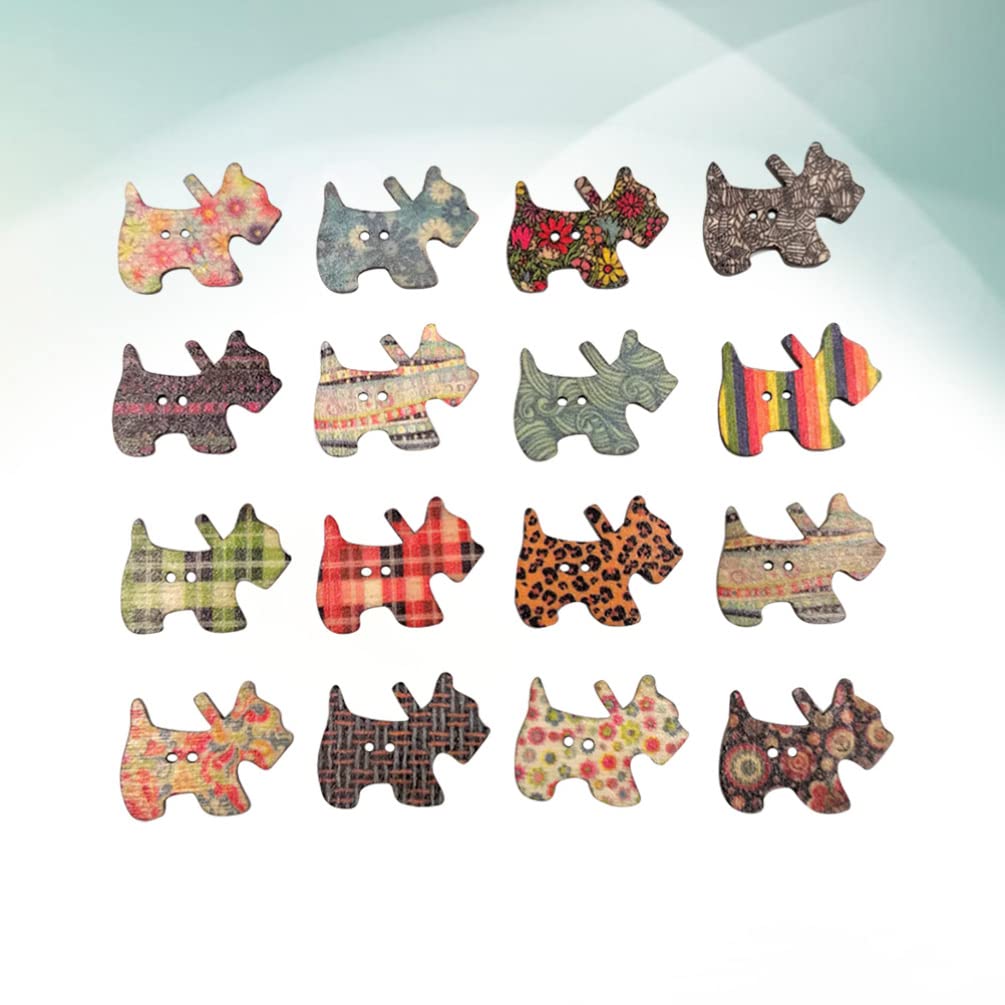 NUOBESTY 50pcs Wooden Puppy Buttons Wood Dog Buttons 2-Hole Wooden Print Sewing for Sewing Crafting DIY Decors (Mixed Color) - Image 2