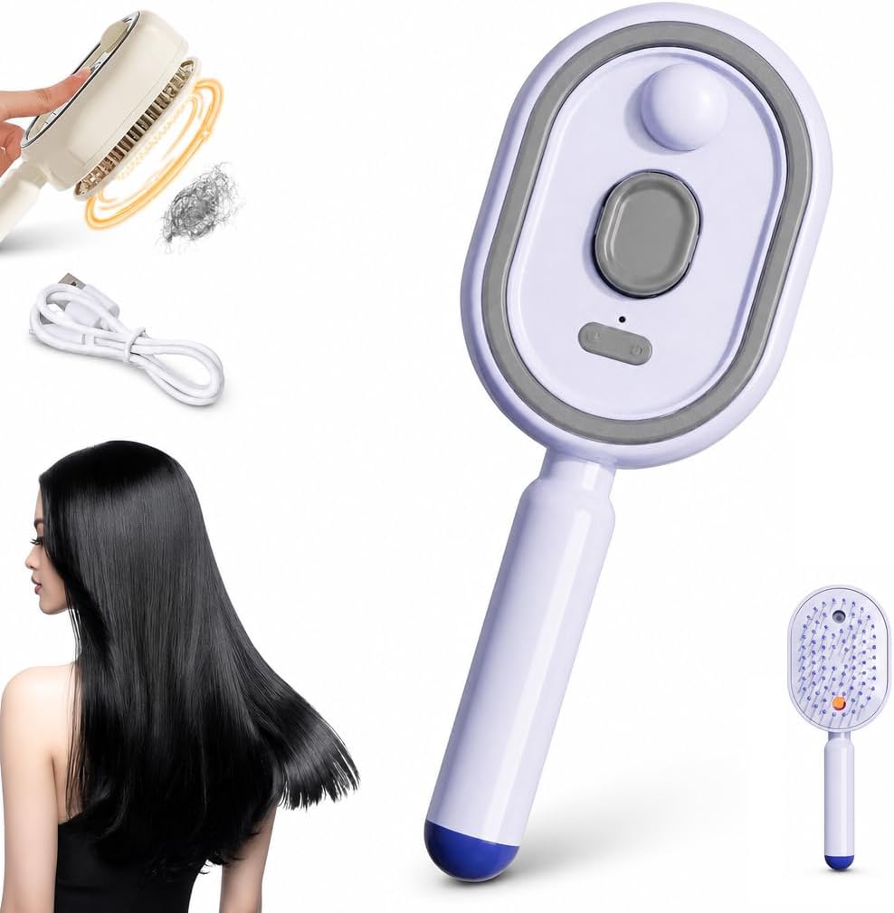Electric Steam Brush, Rechargeable Hair Straightener Brush with Detangling Comb, Styling & Frizz Control, Portable Cordless Hair Tool (Popular)