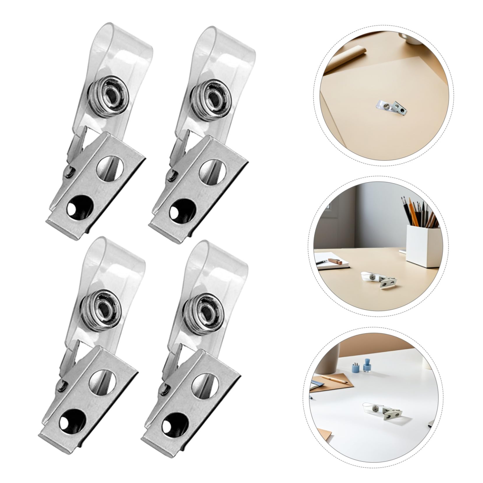 HOMSFOU 250 Pièces Clips Badge Métal avec Sangles PVC Transparentes à Double Trou Pinces Robustes pour Petit Badge Identification et Porte-nom Travail Lot