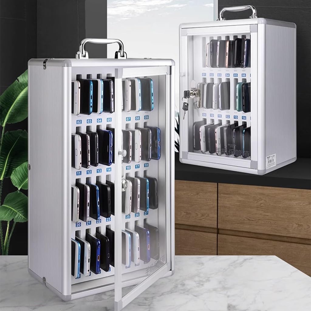 12/24/36/48/60 Gabinete De Almacenamiento para Teléfonos Móviles Almacenamiento Teléfono Aleación Aluminio Taquillas con Cerradura para Aulas, Despachos Y Centros De Examen (Plateadas)(24)