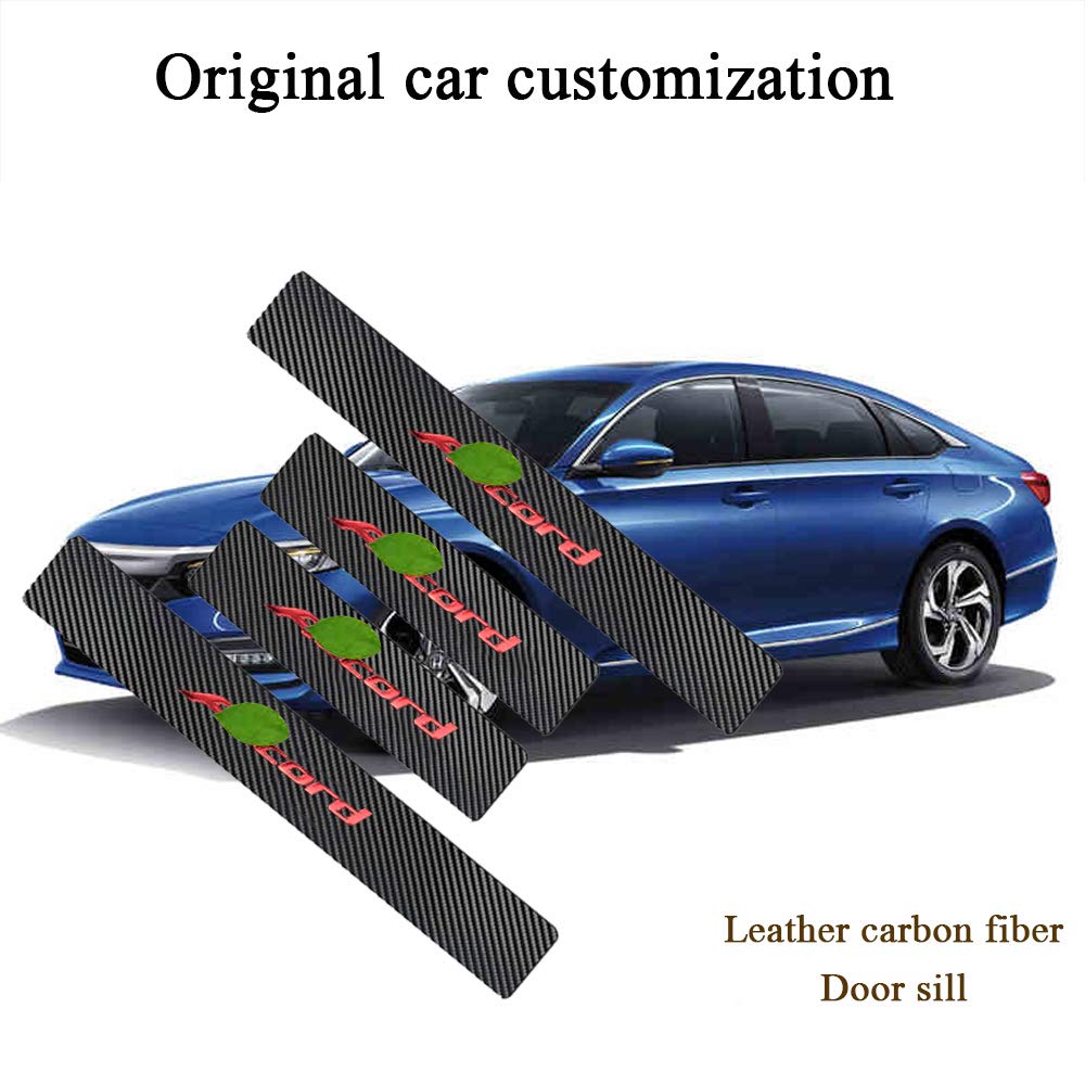 XITER For Honda Accord 2012-2024 Carbon Fiber Leather Car Door Sill Scuff Plate Guard Sills Door Entry Guard Protector Trim Autoparts Accessories 4PCS (RED)