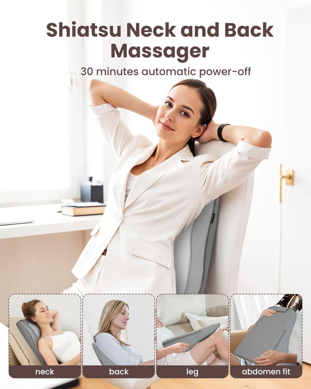Comfier Masajeador Shiatsu, Masajeador Cervical y Espalda con Calor, Masajadora Shiatsu 4D Masajeador Cervical, Alivio del Dolor Muscular de Cuello, Espalda, Piernas, Regalos para Mujeres (Gris)