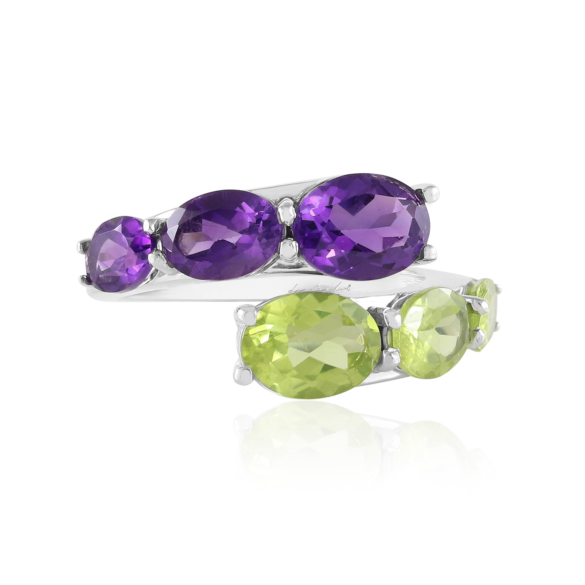 Cavill Edelsteinring Silber 925 Sterling, moderner Damenring mit 4,044 ct Amethyst & Peridot Ovalschliff in Lila-Grün, platiniert, Größe 16-20, stilvoller Schmuck