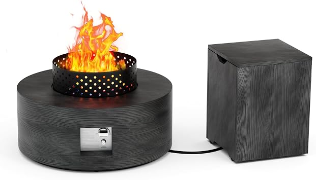 Dineli 30" Outdoor Propane Fire Pit Table Firepit Table for Outside Patio | 50,000 BTU Round Outdoor Fireplace w Wind Guard, 2-in-1 Gas Firepits for Backyard, Dark Gray Wood Grain Fire Table